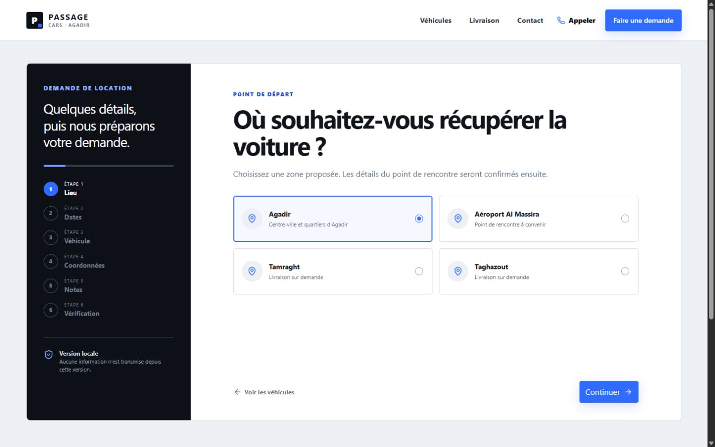 Passage Cars concept multi-step rental request interface