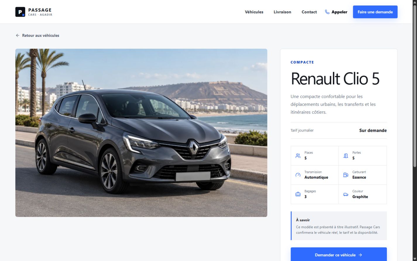 Passage Cars concept vehicle detail page for the Renault Clio 5